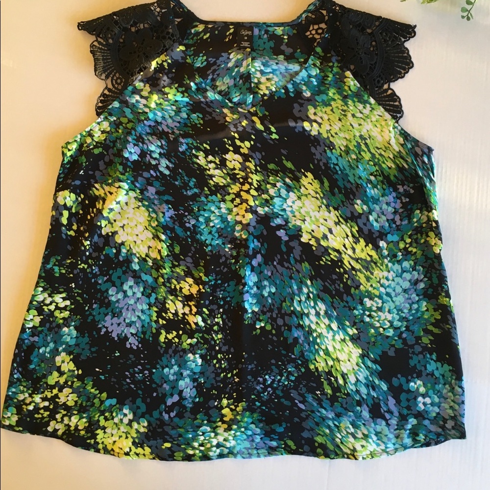 Colorful lace cap sleeve tank top 1X